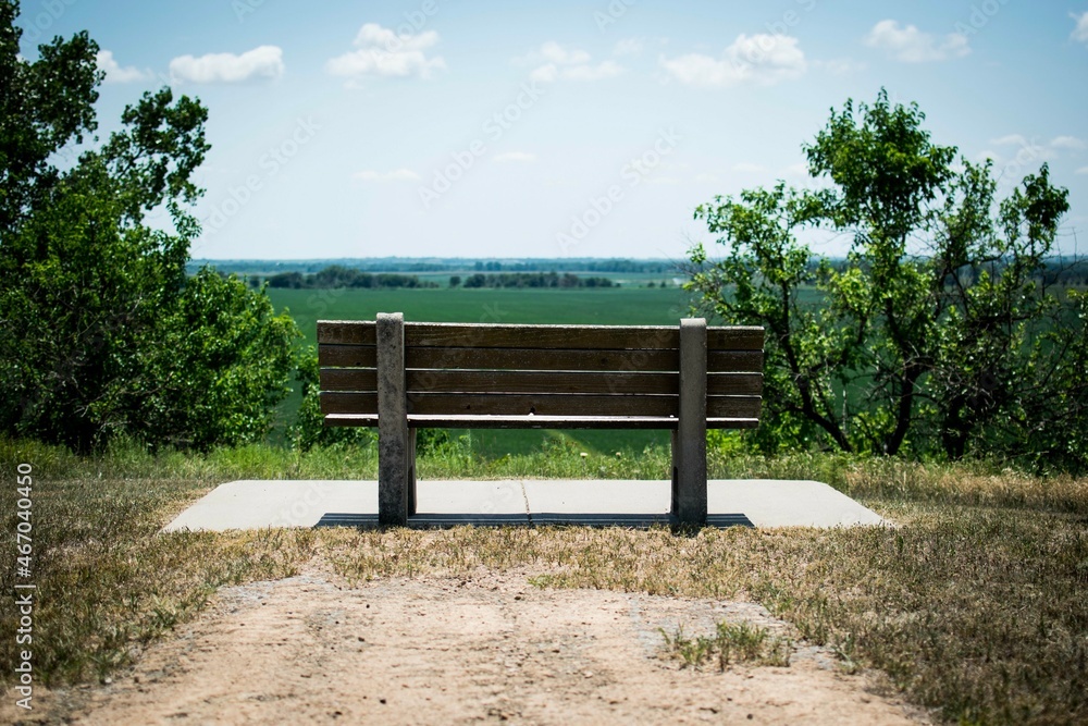 Bench overlooking farmland