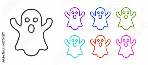 Fototapeta Naklejka Na Ścianę i Meble -  Black line Ghost icon isolated on white background. Happy Halloween party. Set icons colorful. Vector