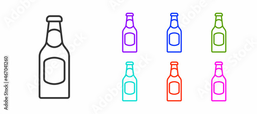 Black line Beer bottle icon isolated on white background. Set icons colorful. Vector