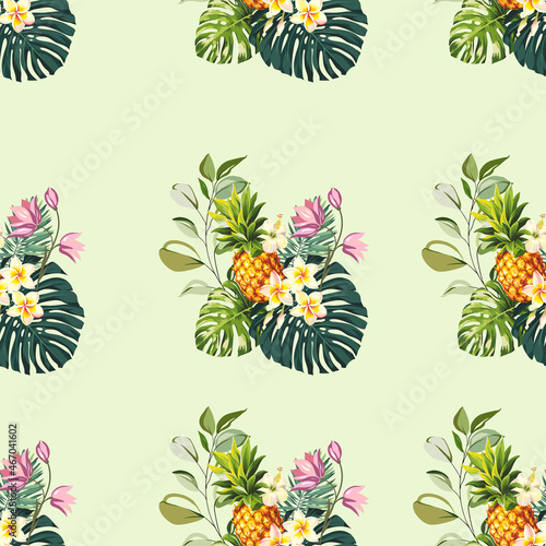 Palm leaves and pineapples