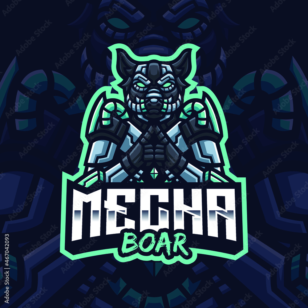 Futuristic Mecha Boar Mascot Gaming Logo Template Futuristic Mecha Boar Mascot Gaming Logo Template