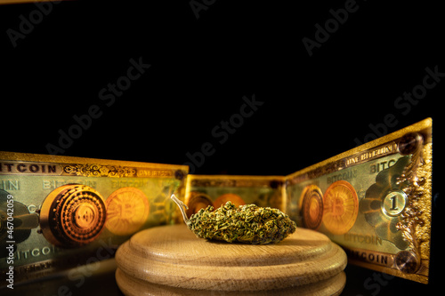 Valokuva Cannabis and Bitcoin Cryptocurrency on the Market, Judge Hummer and Sound Block