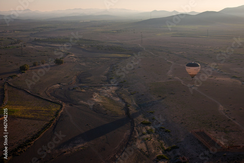 A hot air balloon flight at sunrise in Morocco near Marrakech.