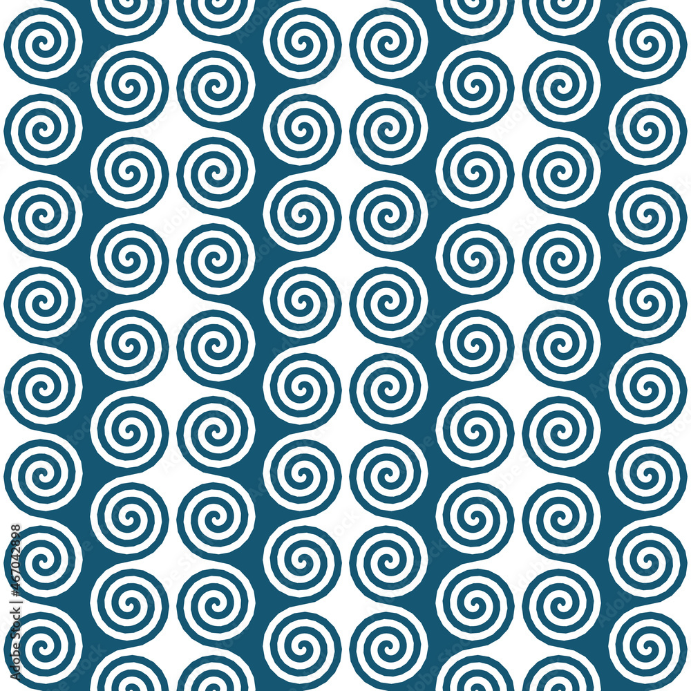 Spiral ornament. Simple abstract geometric seamless pattern. Blue and white vertical spiral borders