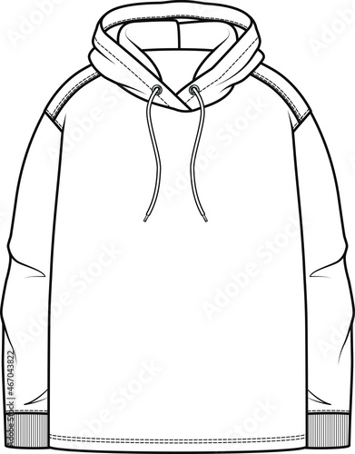 Hoodie Vector Fashion Hoodie Flat Sketch, Fashion Template, Unisex Hoodie Design, hoodie fashion cad. You can use it as a base in your collection, color it as you like and place your print pattern.