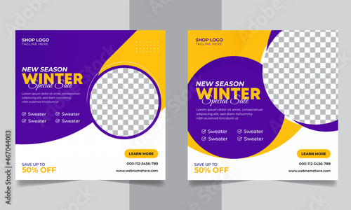 Winter sale social media post banner design and fashion sale web banner and square flyer template