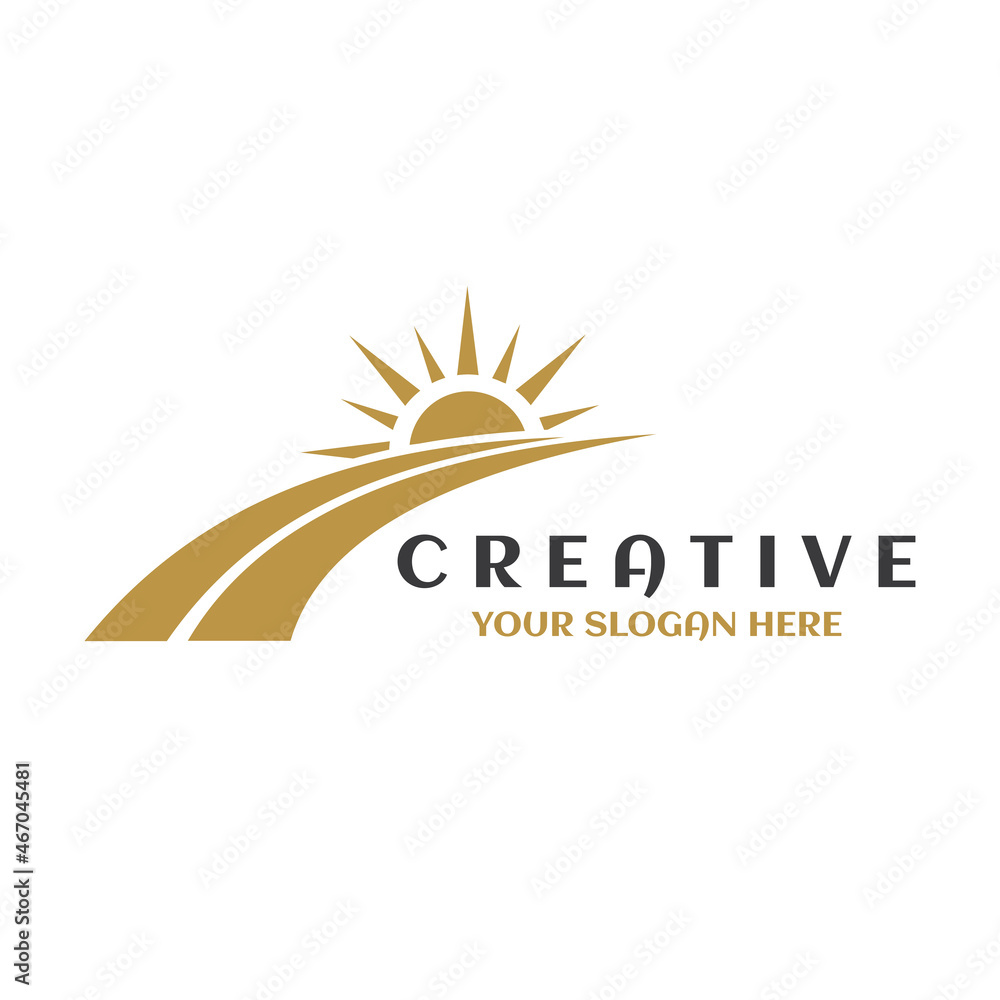 Way road logo template. Highway road with sun Way road logo template. Highway road with sun
