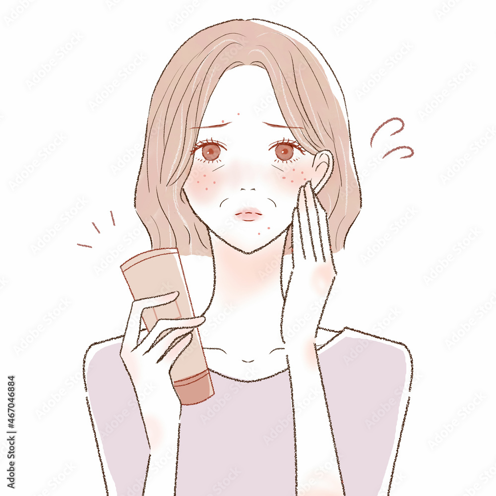 化粧品が合わず、肌が荒れてしまった中年女性