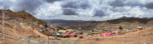 Panoramic view of silver mines of Cerro Rico in Potosi, Bolivia, South America. The richest mine of the colonial exploitation in the Spanish conquest in Latin America that left the city in poverty.