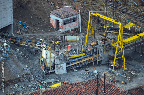 Heavy machinery on silver mines of Cerro Rico in Potosi, Bolivia, South America. The richest mine of the colonial exploitation in the Spanish conquest in Latin America that left the city in poverty. photo