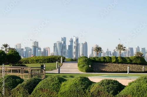 Doha Towers from inside Al Bida Park, Qatar photo