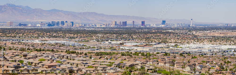 High angle view of Henderson Cityscape with strip skyline