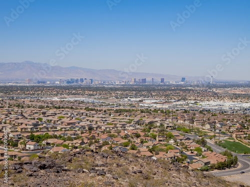 High angle view of Henderson Cityscape with strip skyline