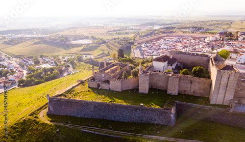 Panoramic view from drone of the castle in Elvas. Portugal