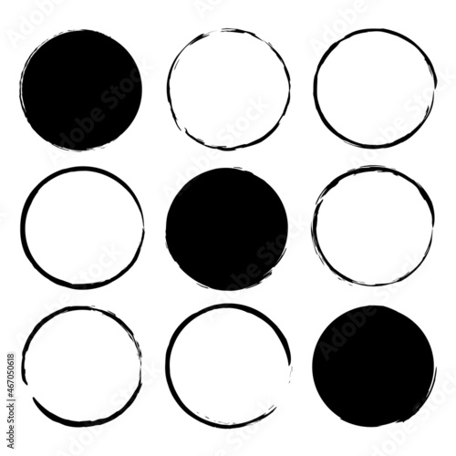 Grunge circle icons. Empty and filled figures. Decorative element. Art design concept. Vector illustration. Stock image. 