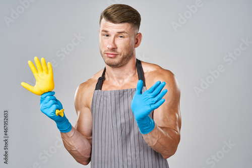male cleaner rubber gloves posing service housework