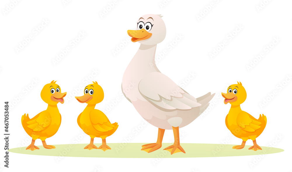 Duck with her cute ducklings cartoon illustration Duck with her cute ducklings cartoon illustration