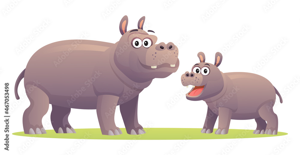Hippopotamus with cute cub cartoon illustration Hippopotamus with cute cub cartoon illustration