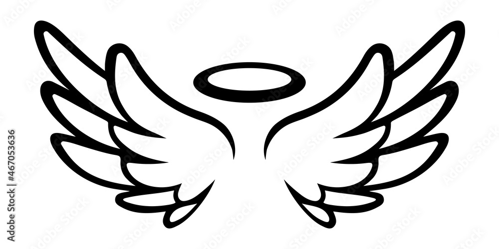 Vector Angel Wings and Halo on White Background Vector Angel Wings and Halo on White Background