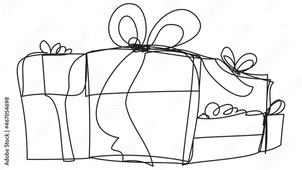 Doodle animation with gifts in one line. Selfie drawing boxes with bows for a celebration or birthday. Chalkboard video with congratulations. Doodle animation with gifts in one line. Selfie drawing boxes with bows for a celebration or birthday. Chalkboard video with congratulations.