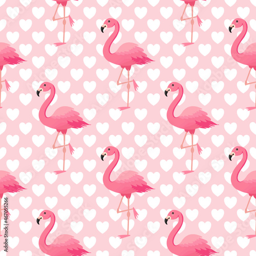 Cute Flamingo seamless pattern vecter with heart on pink background