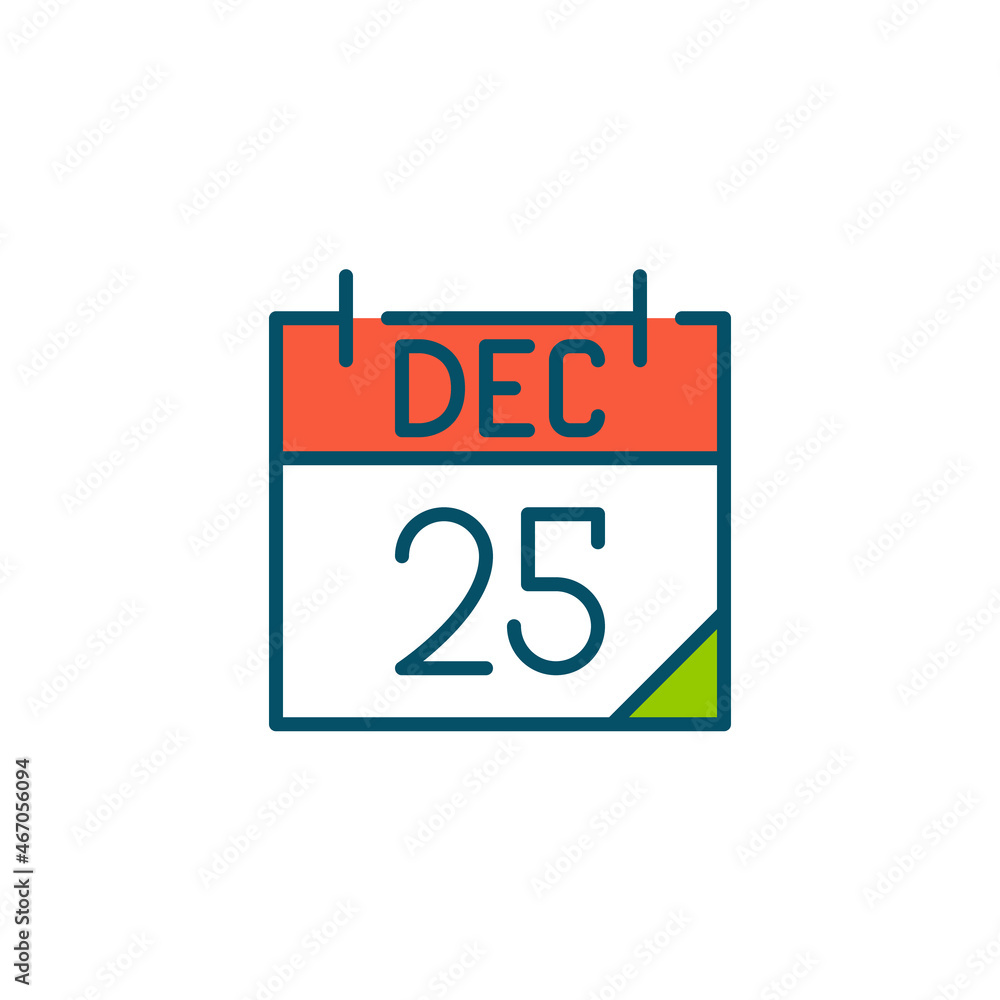 Flip calendar with December 25th Christmas day date on it. Pixel perfect, editable stroke red and green icon Flip calendar with December 25th Christmas day date on it. Pixel perfect, editable stroke red and green icon