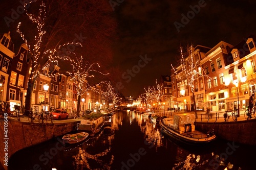 Amsterdam Canal at night in Christmas season