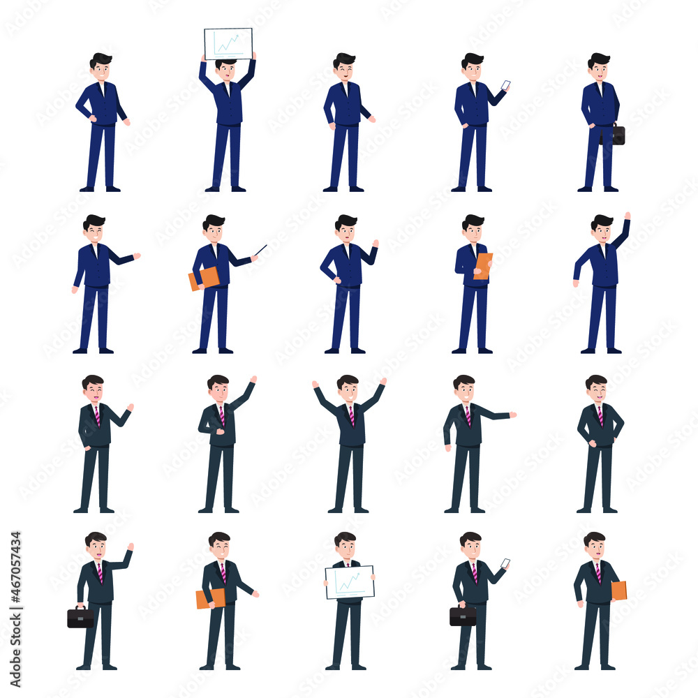 set of business man characters bundle vector illustration design