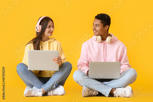Stylish young couple in hoo...