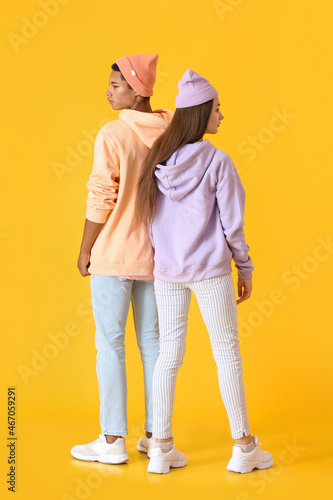 Stylish young couple in hoo...