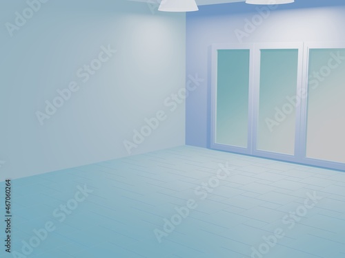 Fototapeta Naklejka Na Ścianę i Meble -  窓のあるバーチャル室内空間の3dレンダリング、青