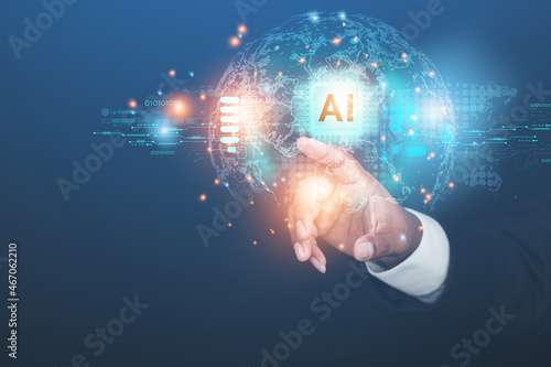 The concept of developing AI technology systems to create cyber-internet innovations to connect online networks in the future.
 photo