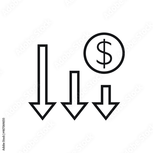 Financial risk icon  benefit reduce dollar  reduction cost  vector illustration