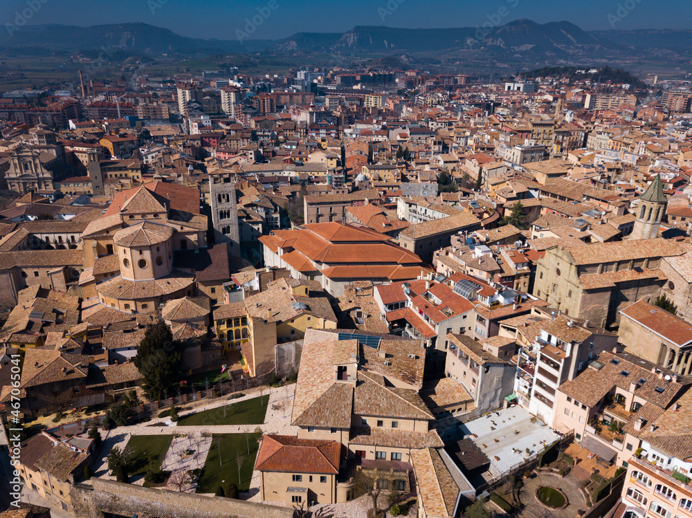 Aerial view of historic centre of Spanish town of Vic, Catalonia