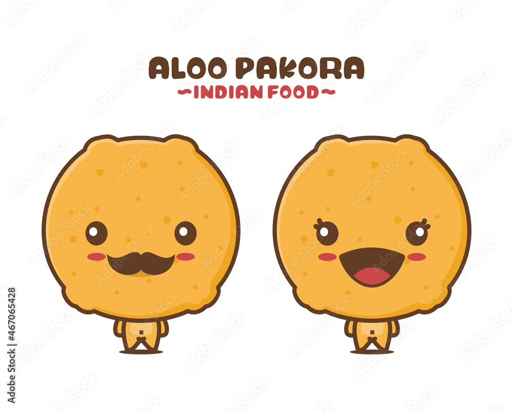 cute aloo pakora cartoon mascot. indian food vector illustration