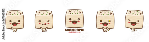 soan papdi cartoon mascot. indian food vector illustration, with different facial expressions and poses photo
