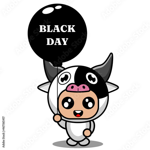 vector cartoon character cute cow animal mascot costume holding black day balloon