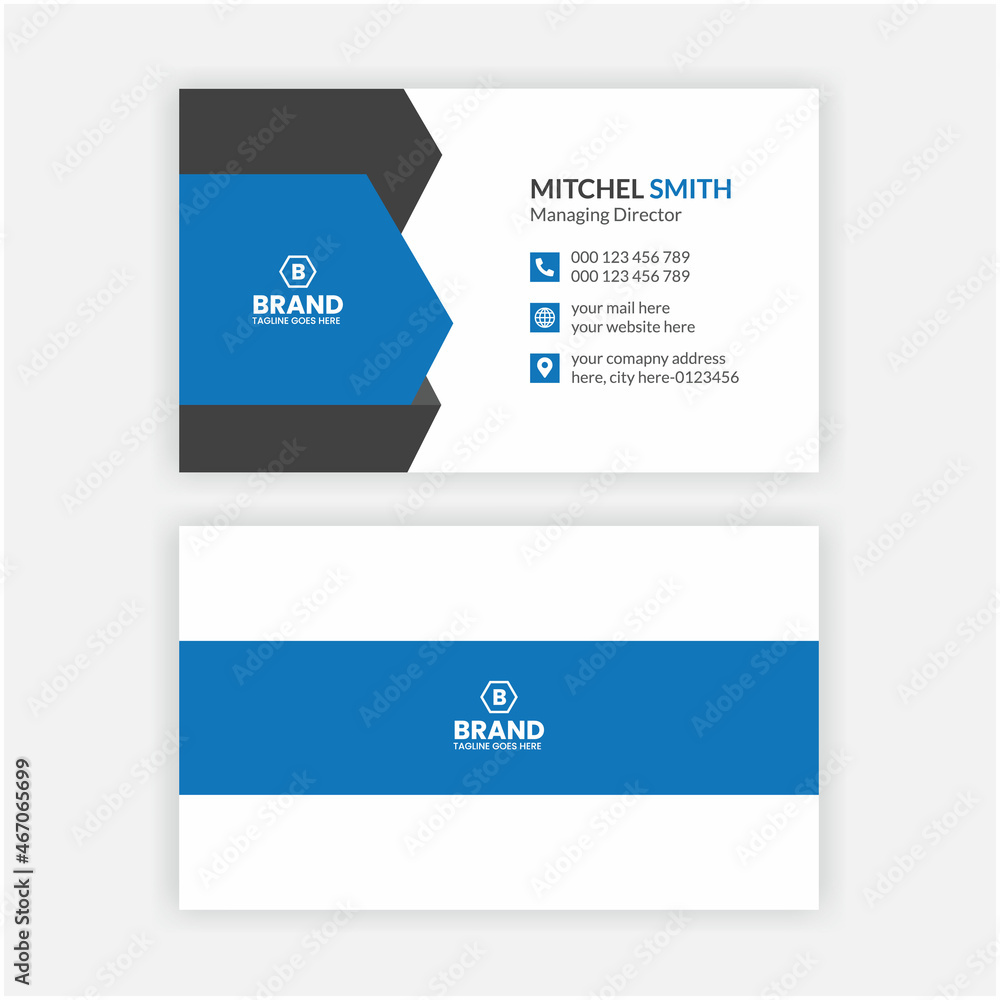 Double-sided creative business card design, Blue and red color business card design template