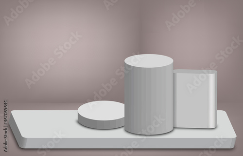 Gray empty podium design with illustration 3D render, Product showing presentation concept	
