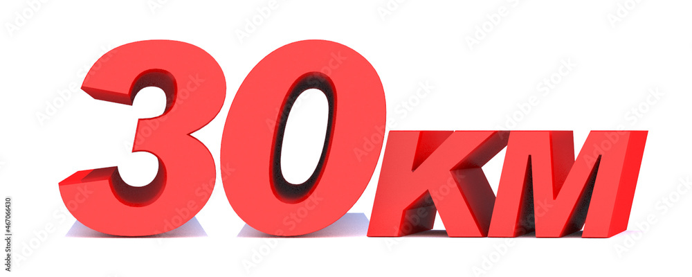 30 km word on white background. 3d illustration 30 km word on white background. 3d illustration