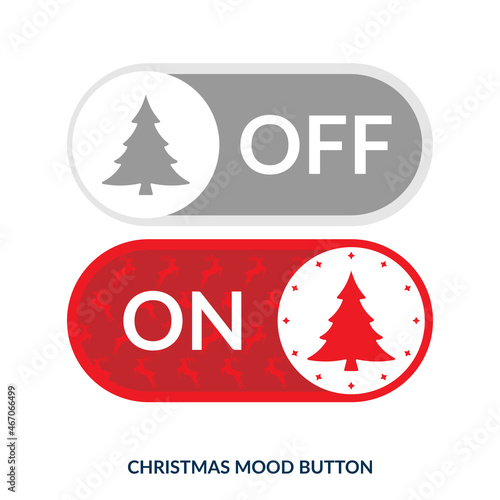 Christmas on-off toggle switch buttons template with Xmas tree. User interface design element. Vector illustration on white background.