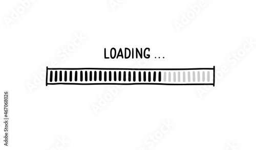Loading bar doodle element. Hand drawn line sketch style. Slow download speed, progress status, internet load bar concept. Isolated vector illustration.