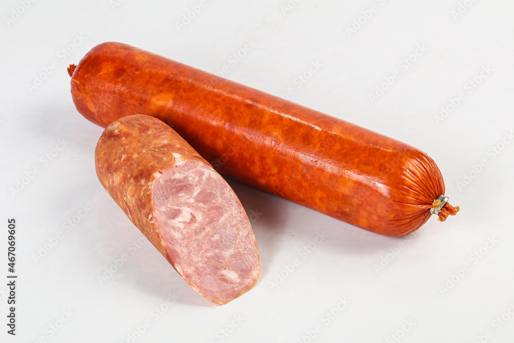 Pork ham sausage cut isolated Pork ham sausage cut isolated