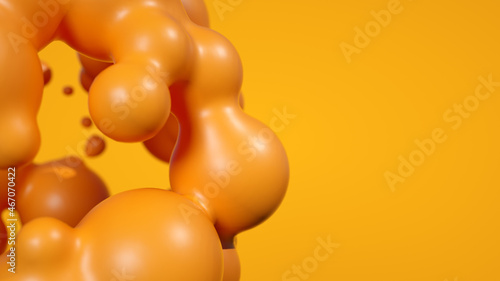 Orange Abstract Blobs Background, Bubbly Orange Metaball Floating Around, 3d Rendering