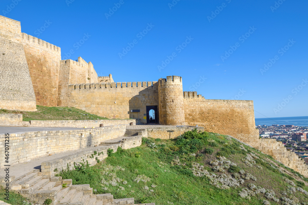 At the entrance to the ancient fortress of Naryn-Kala in the sunny September morning. Derbent, Russia