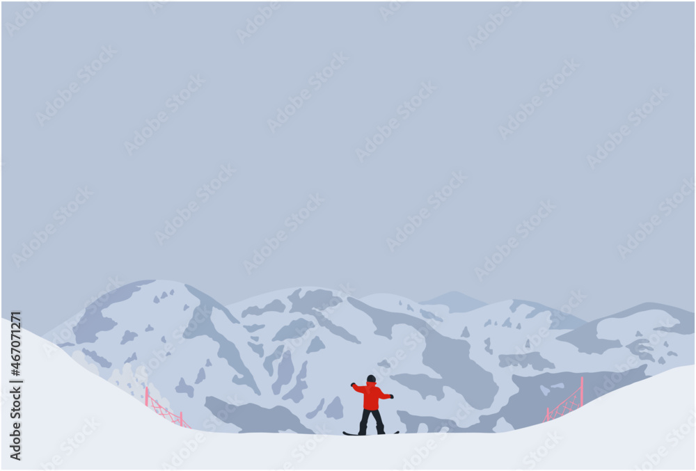 冬の雪山のある風景 冬の雪山のある風景