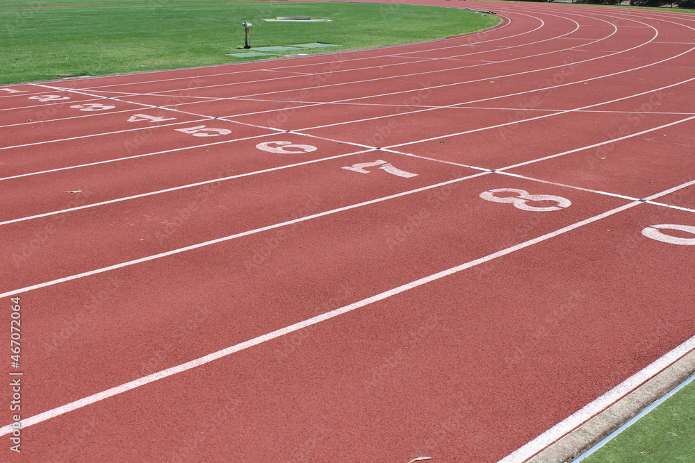 Fototapeta premium Close up of a university outdoor running track