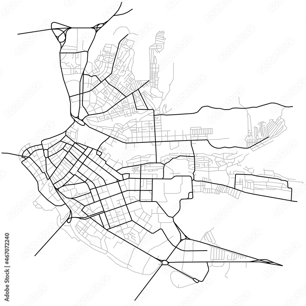 Irkutsk city map. Line scheme of roads. Town streets on the plan. Urban environment, architectural background. Vector