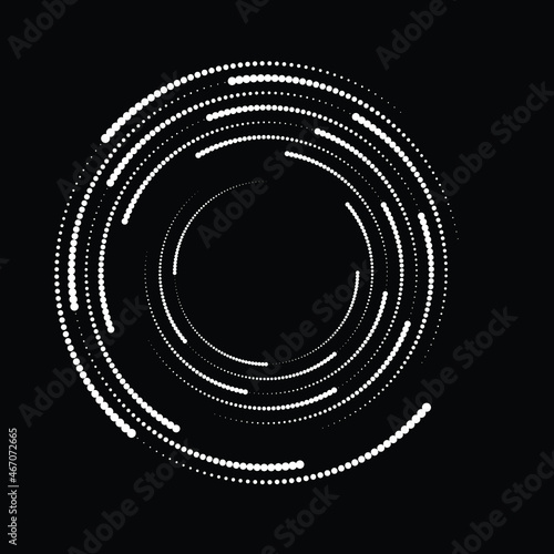 Rotating halftone dots in Spiral Form for comic books . Twirl background . Vector Illustration . Round Logo . Spiral Design element . Abstract Geometric vortex.