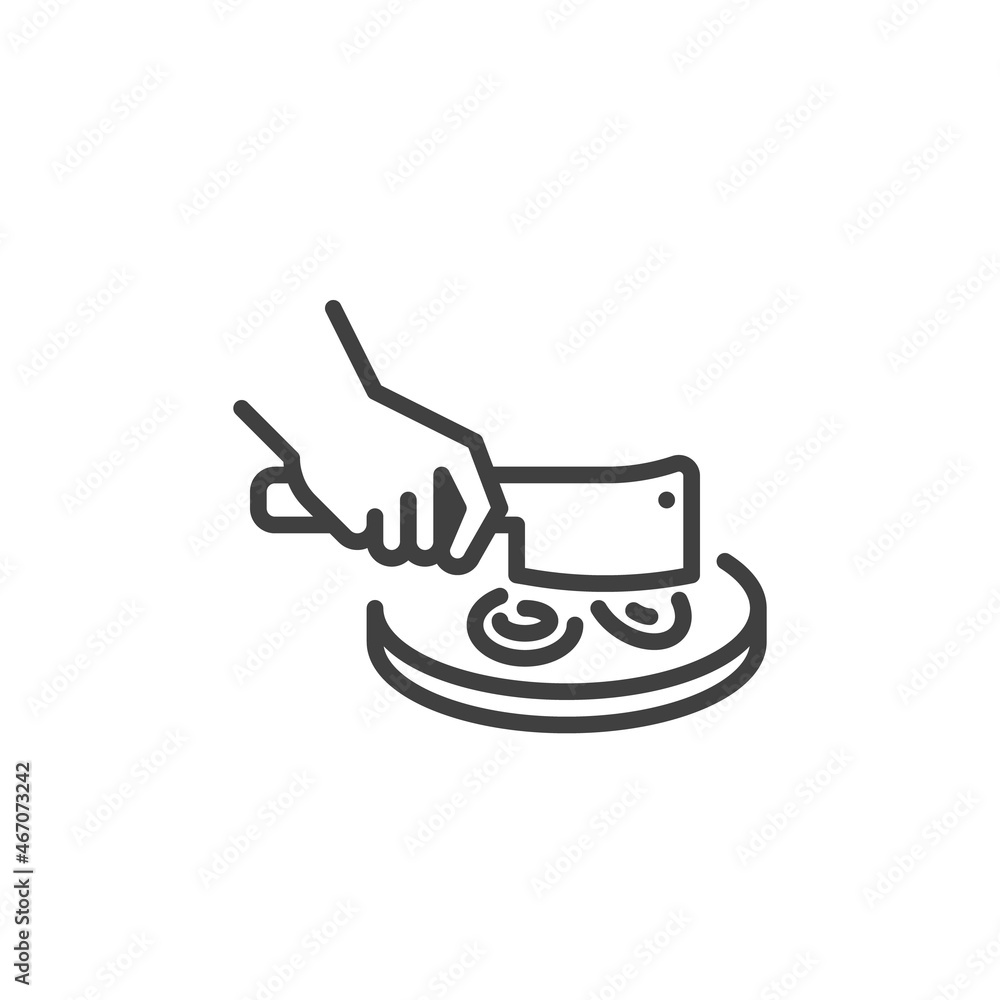 Hand with butcher chopping food line icon